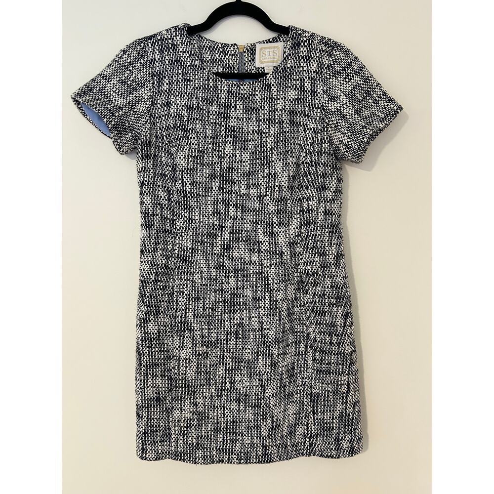 STS Sail to Sable 6 EUC Navy Blue White Tweed Dress Short Sleeve Shift Career